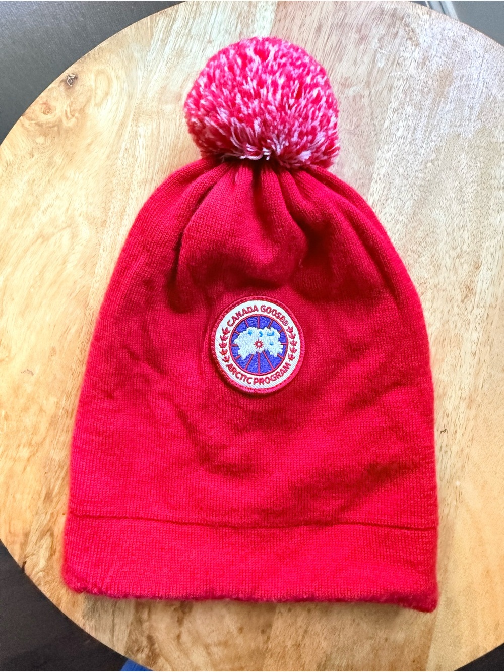 Canada Goose Kids Red Knit Pom Hat with Patch